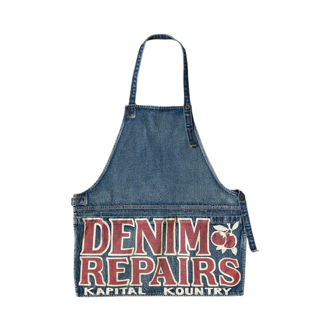 K2303XG501 Kapital 13 oz. Denim Damaged Door Denim Repairs Pt Apron Red