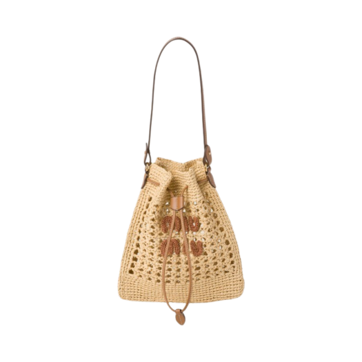 Miu Miu Woven Fabric Mini Bag Beige Cognac