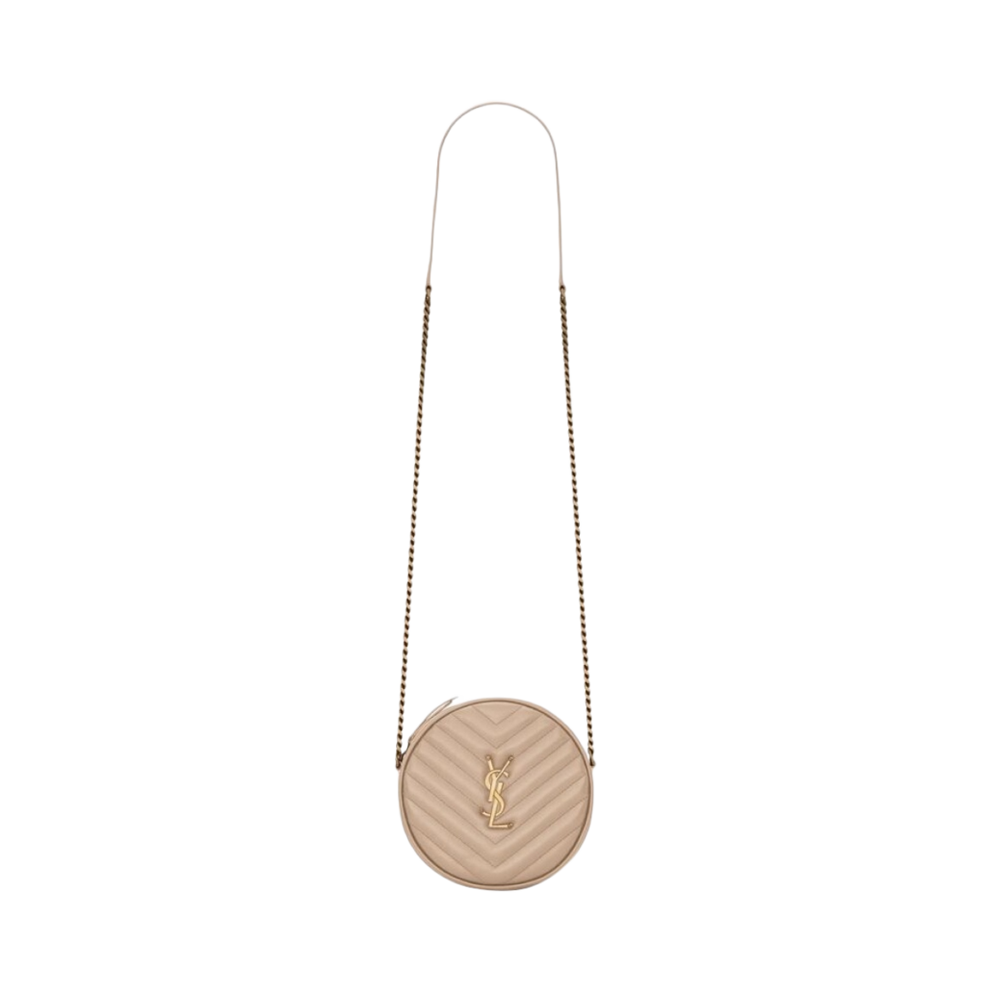 생로랑 바이닐 라운드 카메라 백 쉐브론 퀼티드 그레인 드 뿌드르 엠보스 레더 다크 베이지(Saint Laurent Vinyle Round Camera Bag In Chevron Quilted Grain De Poudre Embossed Leather Dark Beige) - 1