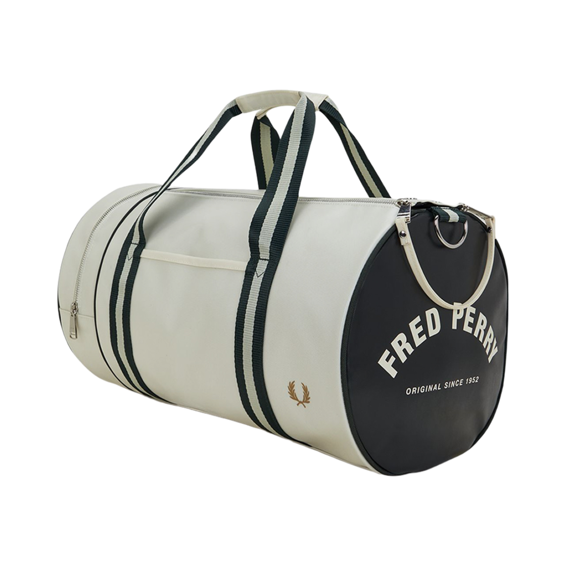 프레드페리 클래식 배럴 백 에크루/나이트그린(Fred Perry Classic Barrel Bag Ecru/Nghtgreen)