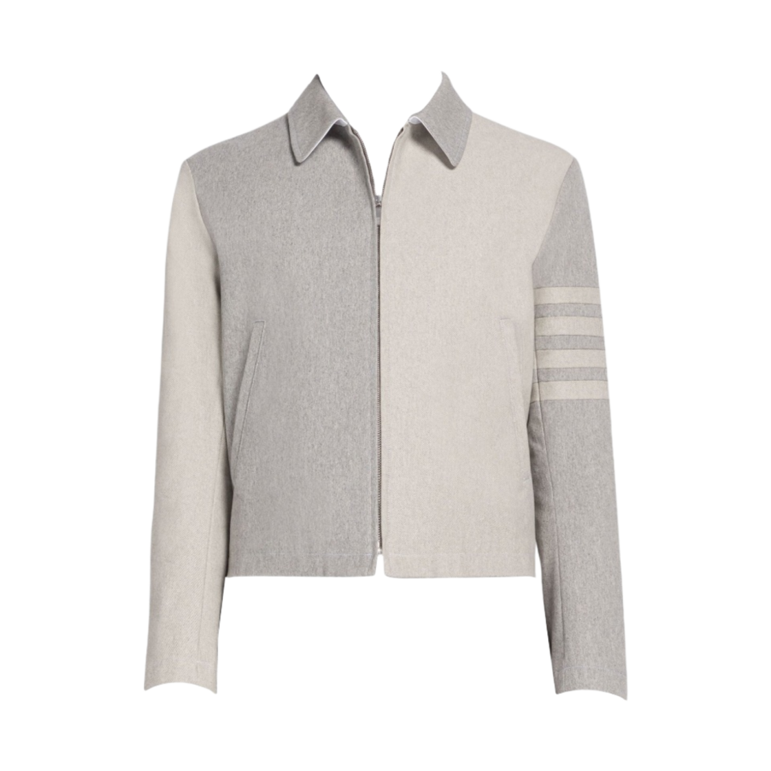 MJO166F-F0253-035 Thom Browne Fun-Mix Selvedge Denim 4-Bar Golf Jacket Medium Grey