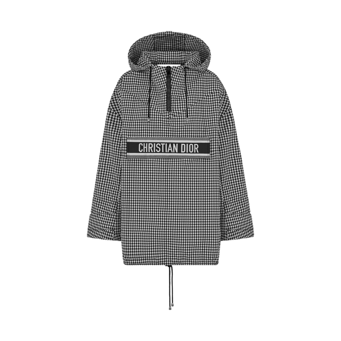 017C10A2856-X9330 (W) Dior Hooded Anorak Black White Houndstooth Technical Taffeta Jacquard