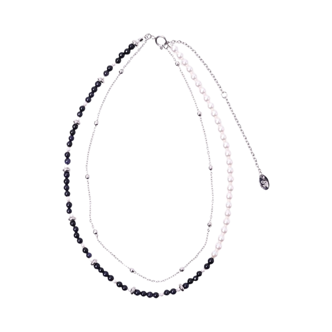 엔프프 투 라인 젬스톤 펄 네클리스 블랙