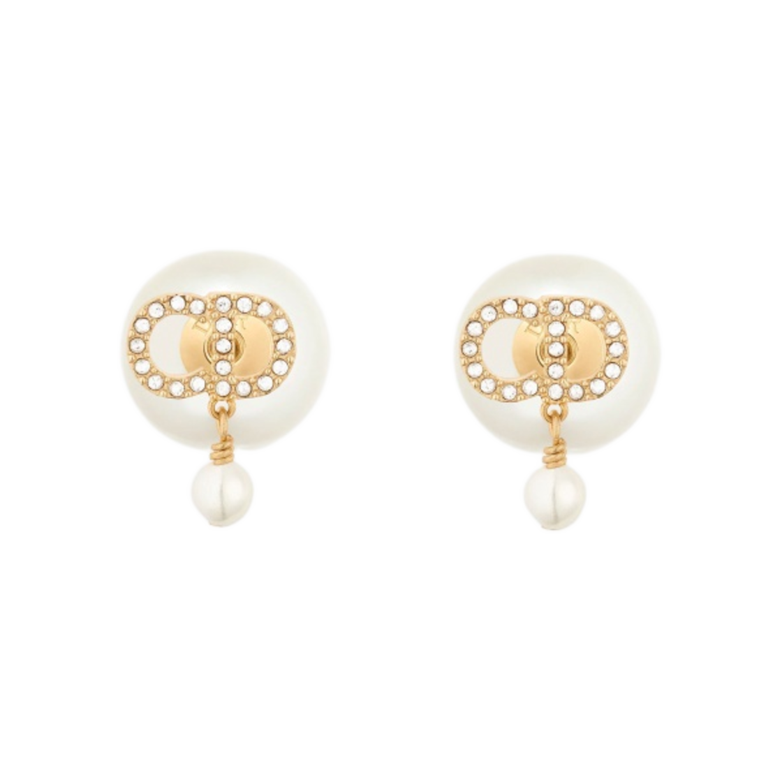 (W) 디올 트리발 이어링 골드 피니쉬 메탈 화이트 레진 펄 화이트 크리스탈((W) Dior Tribales Earrings Gold Finish Metal White Resin Pearls White Crystals) - 2