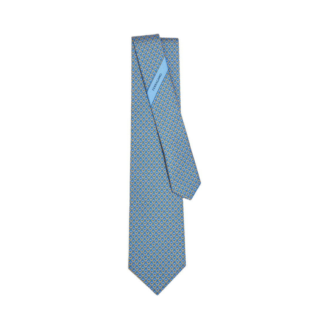 페라가모 간치니 프린트 실크 타이 로얄 블루 옐로우(Ferragamo Gancini Print Silk Tie Royal Blue Yellow) - 2