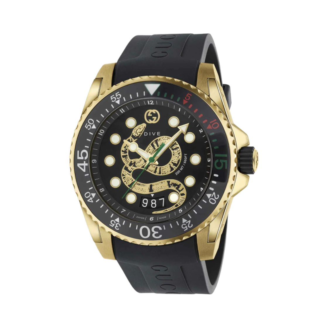 YA136219 Gucci Dive Quartz 45mm Rubber Black Yellow Gold