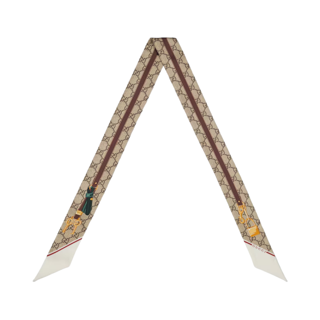 784959-3G001-2773 Gucci Print Silk Twill Neck Bow Beige Ebony