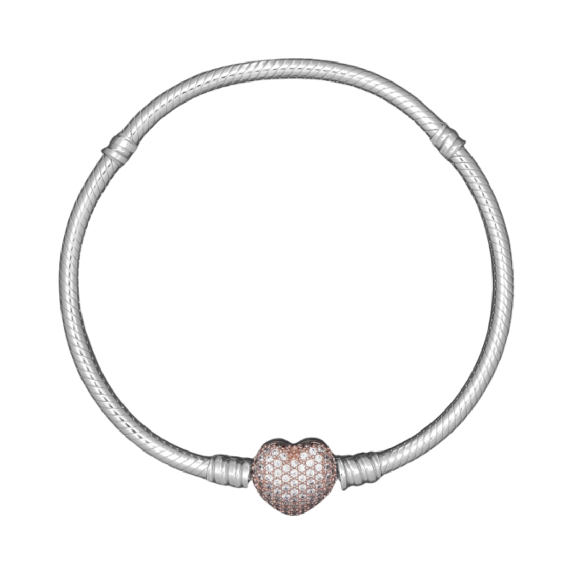 (W) 판도라 모먼트 파베 하트 클래스프 스네이크 체인 브레이슬릿 스털링 실버 로즈 골드 플래팅 클리어((W) Pandora Moments Pave Heart Clasp Snake Chain Bracelet Sterling Silver Rose Gold Plated Clear)