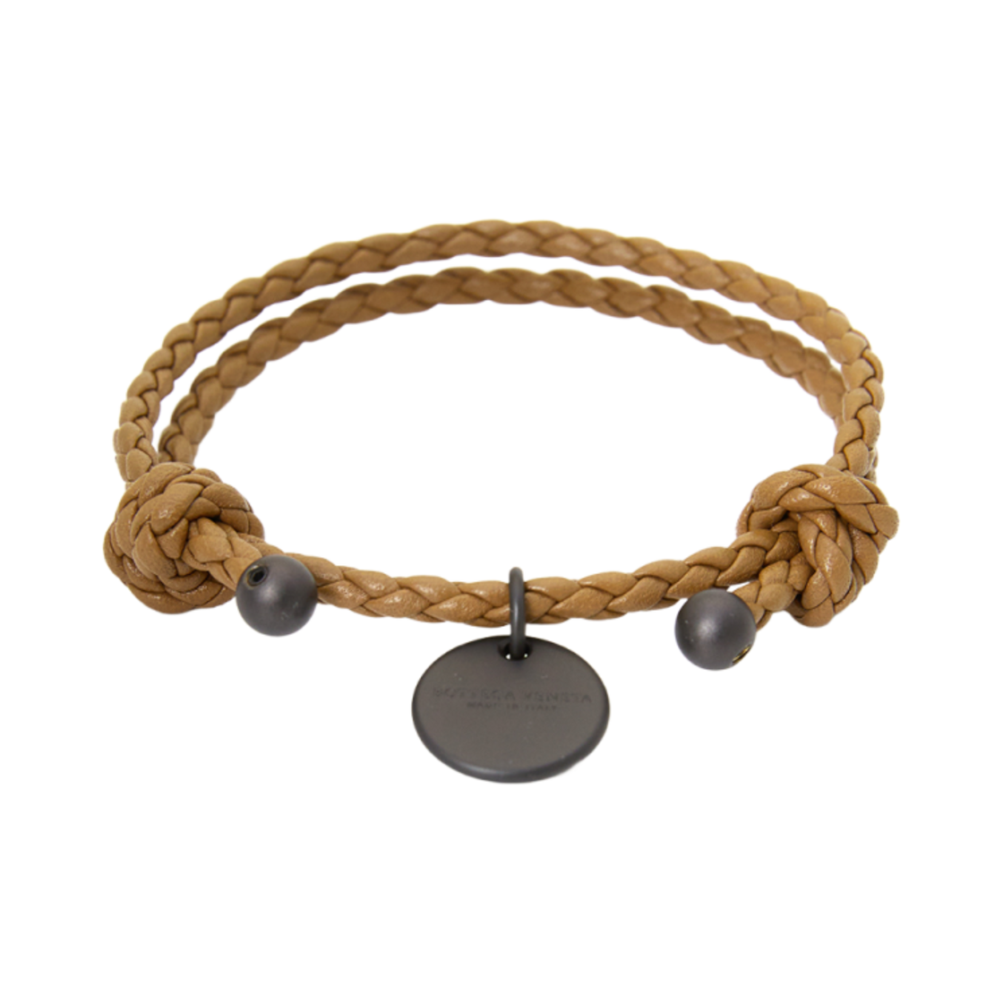 보테가 베네타 로고 펜던트 우븐 브레이슬릿 브라운(Bottega Veneta Logo Pendant Woven Bracelet Brown)