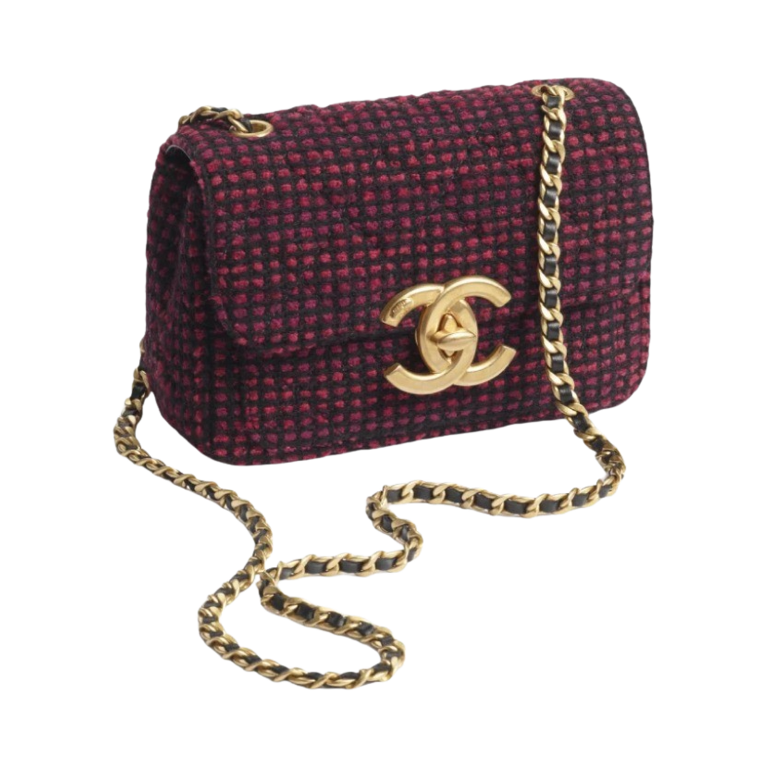 샤넬 미니 플랩 백 코튼 트위드 & 골드 메탈 버건디 블랙(Chanel Mini Flap Bag Cotton Tweed & Gold Burgundy Black) - 2