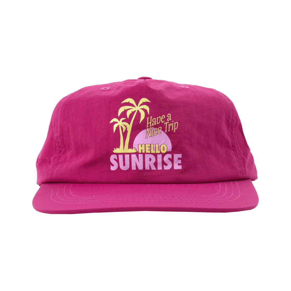 헬로선라이즈 90s 팜 트리 릴랙스 핏 5패널 캡 마젠타 핑크(Hello Sunrise 90s Palm Tree Relaxed Fit 5Panel Cap Magenta Pink)