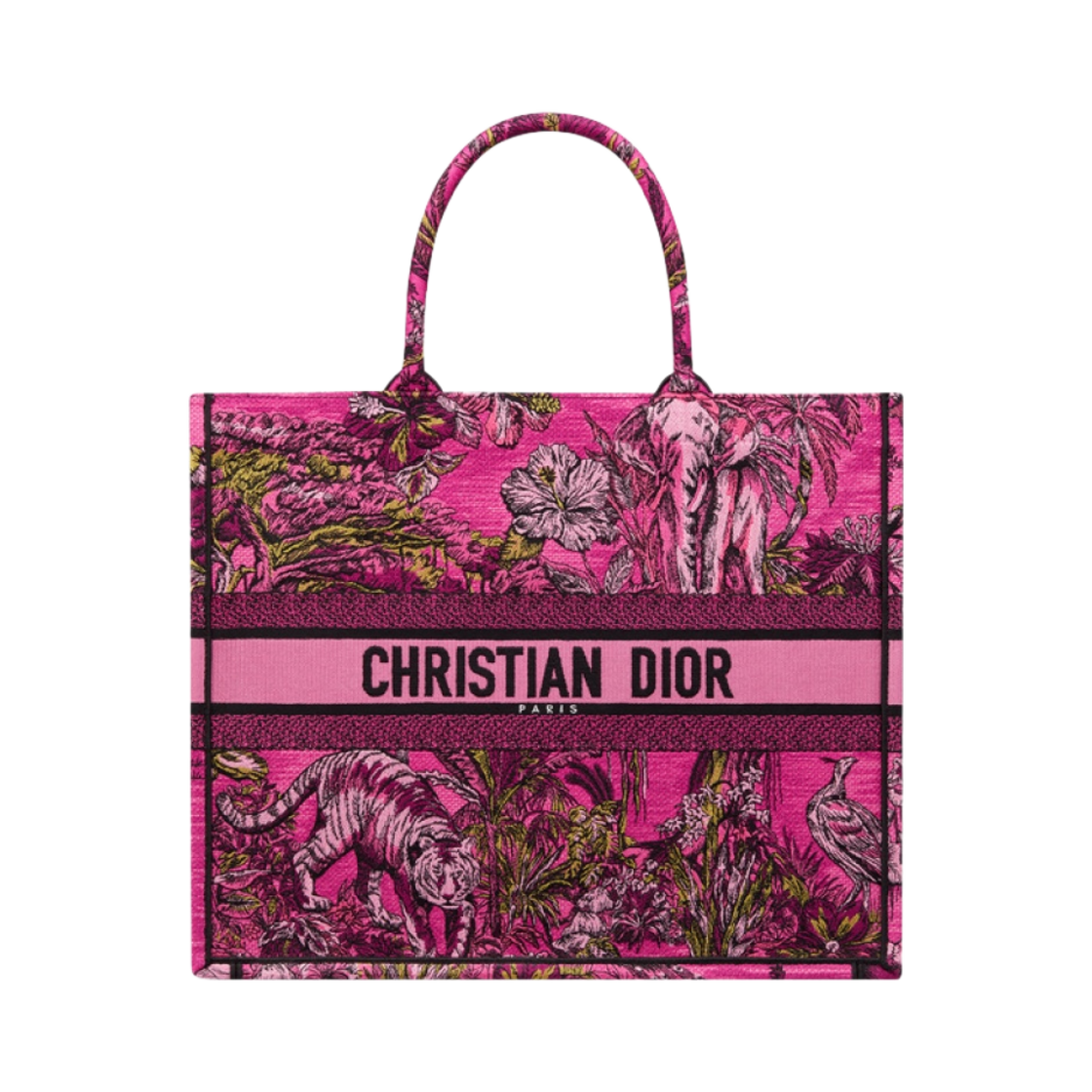 디올 라지 디올 북 토트백 푸시아 멀티컬러 트왈 드 주이 보야쥐 자수(Dior Large Dior Book Tote Fuchsia Multicolor Toile De Jouy Voyage Embroidery) - 1
