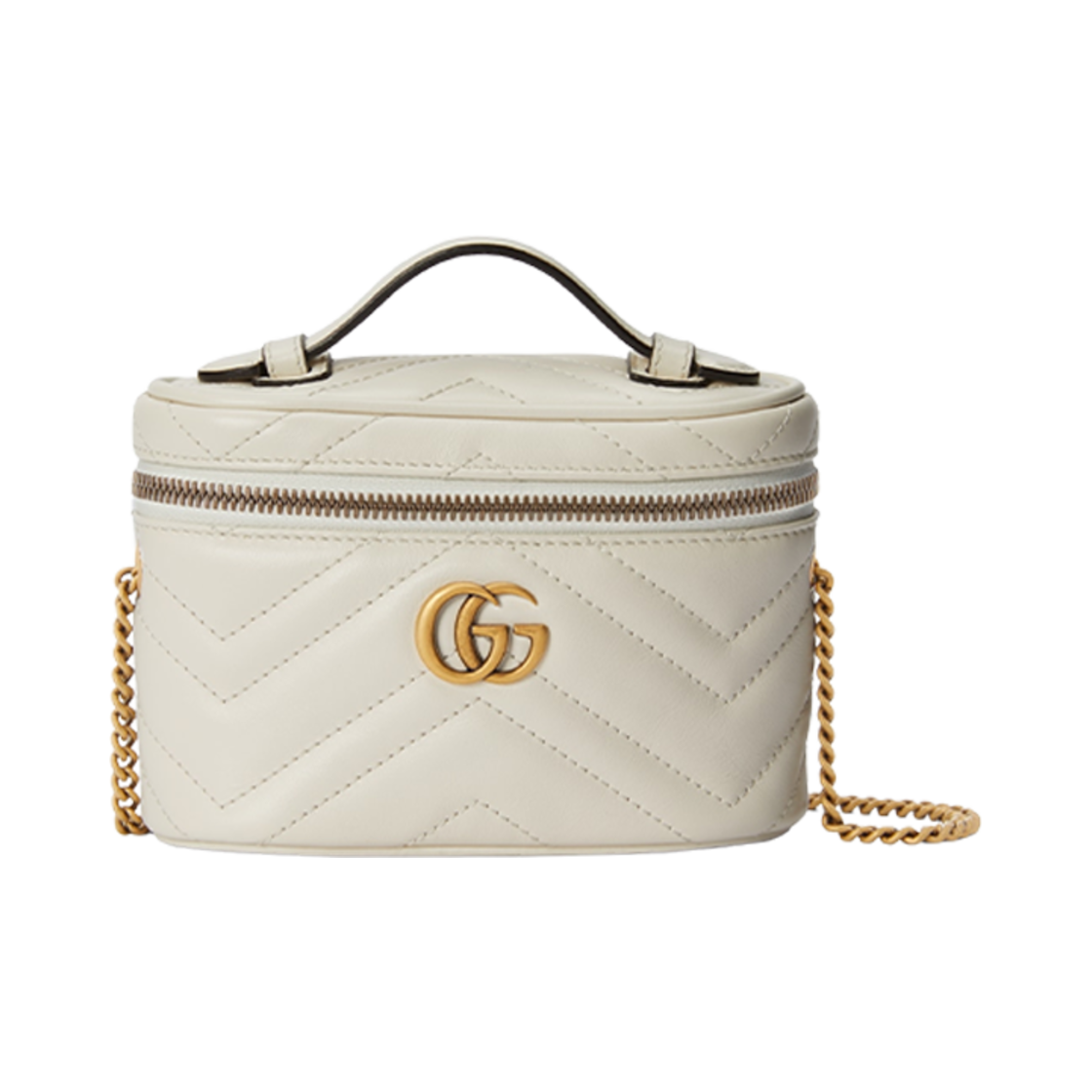 699515-DTDHT-9022 Gucci GG Marmont Mini Top Handle Bag White Matelasse Chevron Leather
