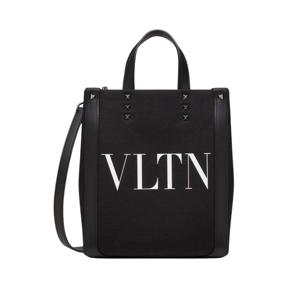 발렌티노 VLTN 에코랩 미니 캔버스 쇼퍼백 블랙 화이트(Valentino VLTN Ecolab Mini Canvas Shopper Bag Black White) - 1