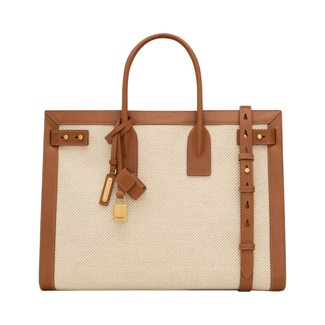 생로랑 삭 드 주르 씬 라지 캔버스 레더 베이지 씨 솔트 브릭(Saint Laurent Sac De Jour Thin Large in Canvas and Leather Beige Sea Salt Brick) - 1
