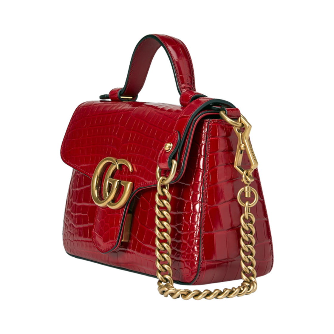 구찌 GG 마몽 크로커다일 미니 탑 핸들 백 레드(Gucci GG Marmont Crocodile Mini Top Handle Bag Red) - 2