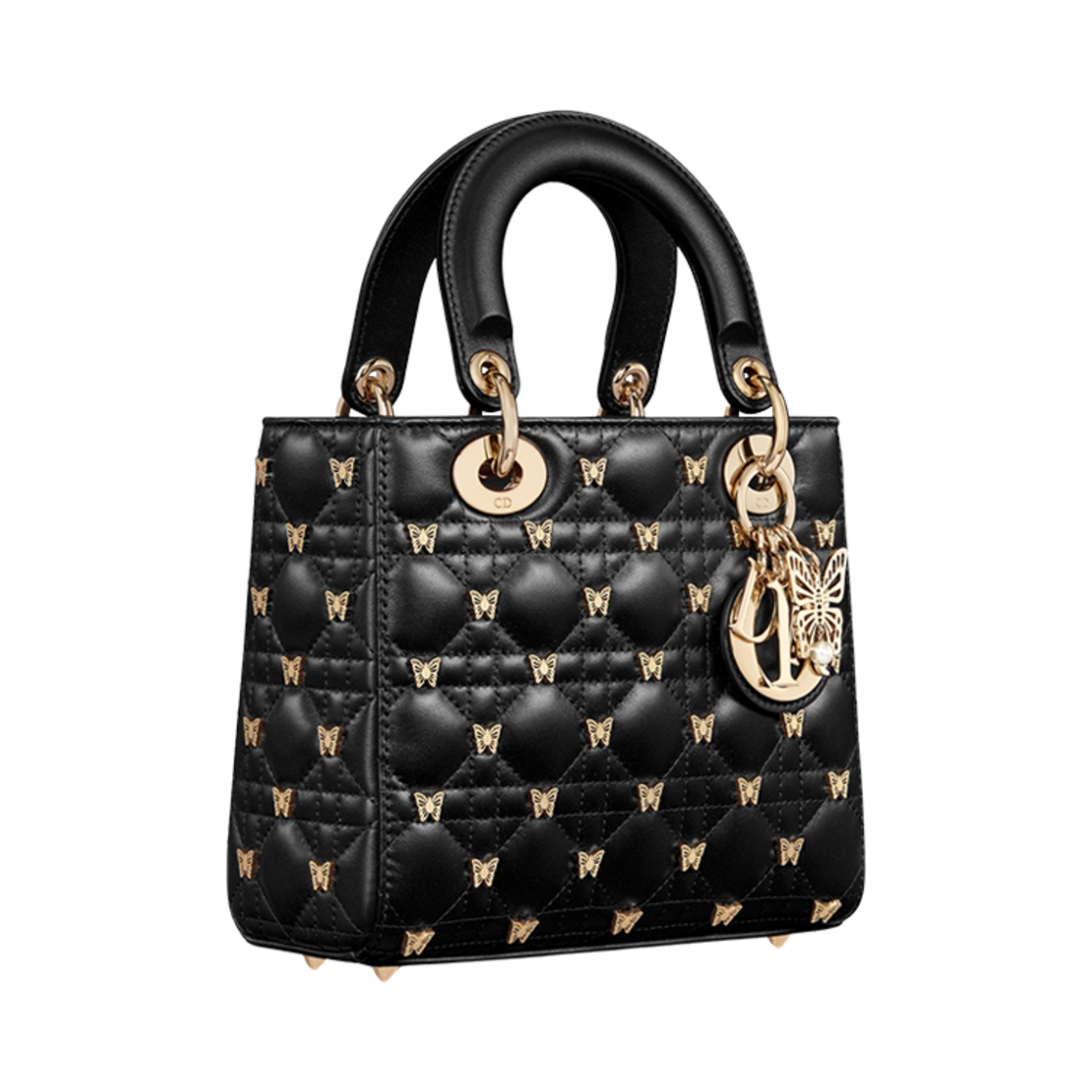 디올 스몰 레이디 백 골드 피니쉬 버터플라이 스터드 블랙(Dior Small Lady Bag with Gold Finish Butterfly Studs Black) - 3