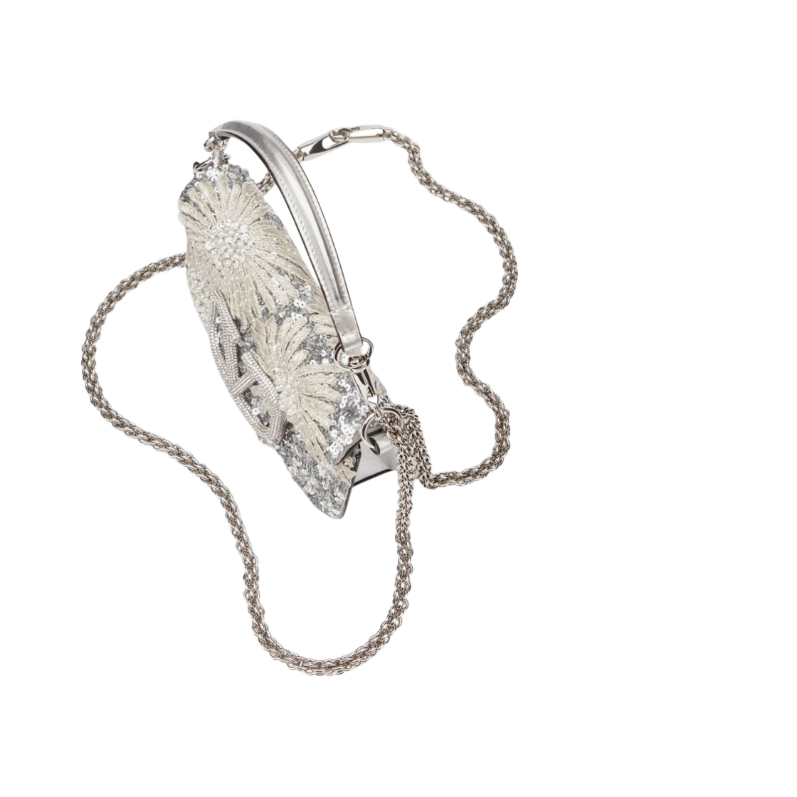 발렌티노 플로럴 모티프 자수 로코 스몰 숄더백 실버(Valentino Loco Small Shoulder Bag With Floral Motif Embrioidery Silver) - 5