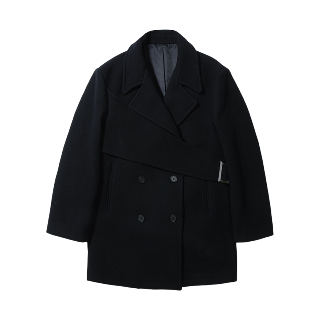 (W) 엘이이와이 사이드 벨트 하프 코트 네이비((W) Leey Side-Belt Half Coat Navy)