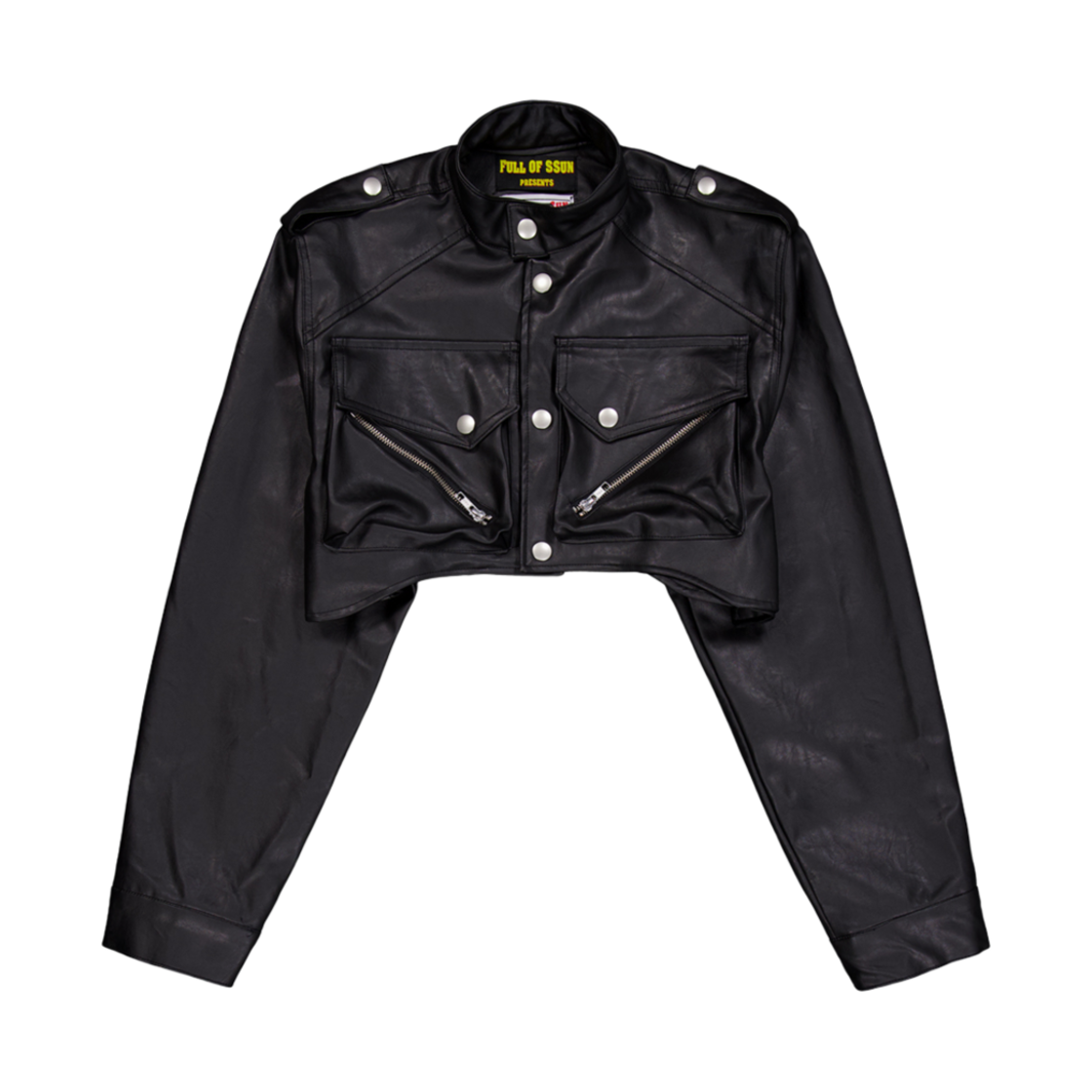 24FW-11 Full of Ssun Leather Crop Cargo Jacket Black