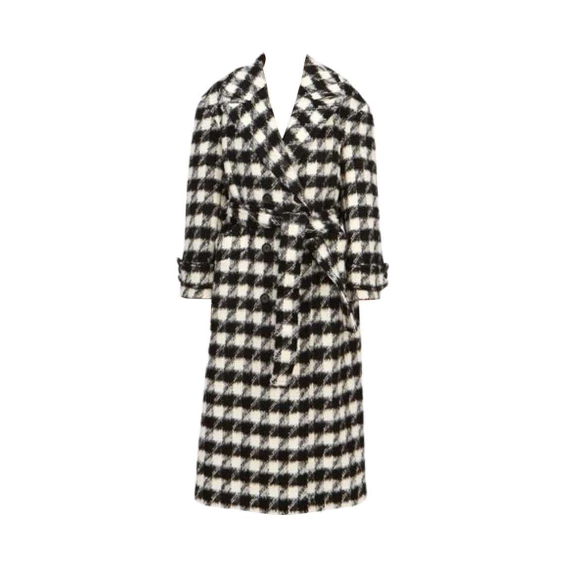 (W) 올 세인츠 하이더 브러쉬드 체크 벨티드 코트 블랙 화이트((W) All Saints Haithe Brushed Checked Belted Coat Black White)