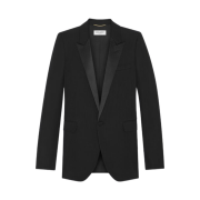 (W) Saint Laurent Tuxedo Jacket In Grain De Poudre Black