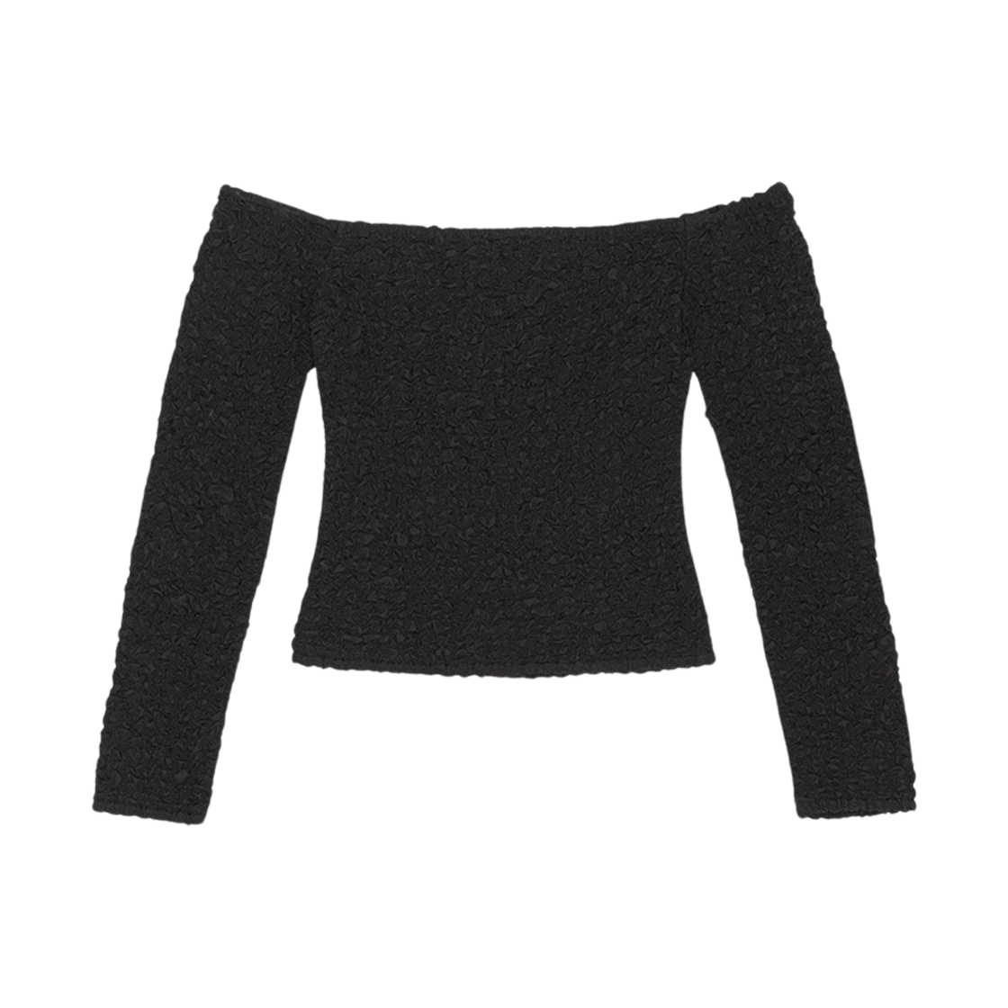 (W) 가니 코튼 포플린 오프숄더 스모크 블라우스 블랙((W) Ganni Cotton Poplin Off-Shoulder Smock Blouse Black) - 2