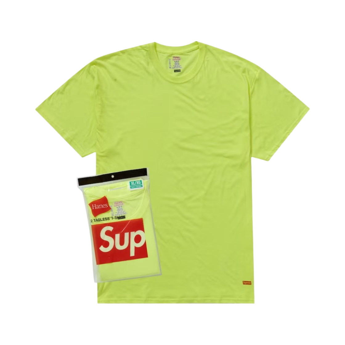 슈프림 헤인즈 태그리스 티셔츠 플로레센트 옐로우 (2개입)(Supreme Hanes Tagless T-Shirts Fluorescent Yellow (2 Pack))