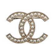 Chanel Brooch Metal Glass Pearls & Gold Pearly White