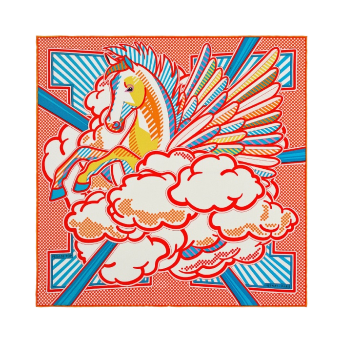 (W) 에르메스 페가수스 팝 스카프 45 오랑쥬 뜌르꼬아즈 죤((W) Hermes Pegase Pop Scarf 45 Orange Turquoise Jaune) - 1