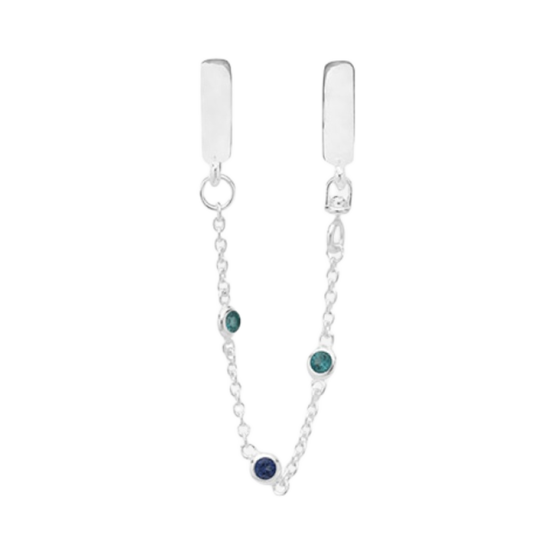 (W) 판도라 트리플 스톤 세이프티 체인 스털링 실버 블루((W) Pandora Triple Stone Safety Chain Sterling Silver Blue)