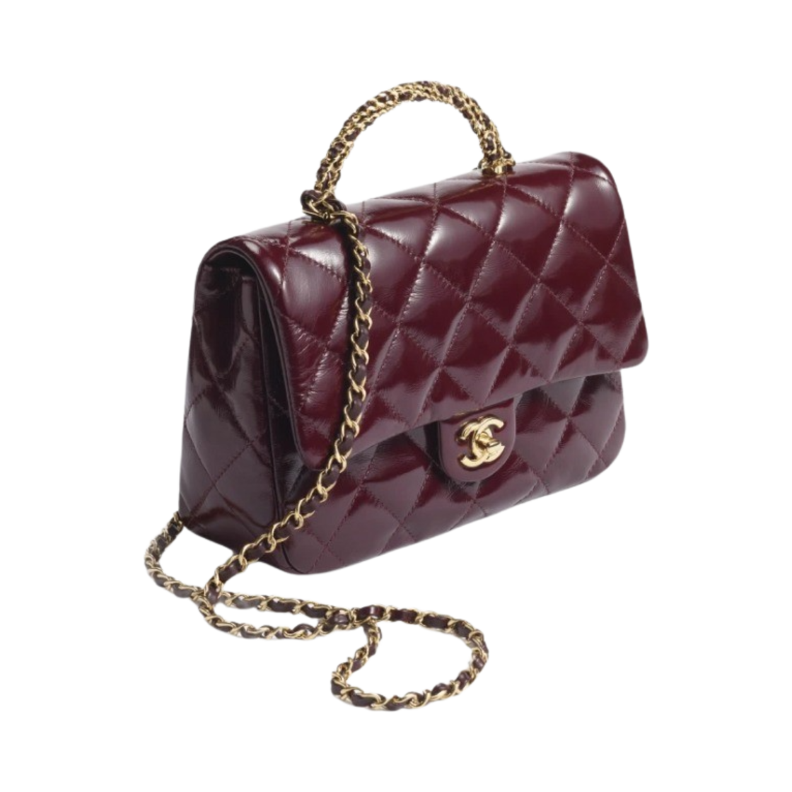 샤넬 핸들 장식의 미니 플랩 백 샤이니 램스킨 & 골드 메탈 버건디(Chanel Mini Flap Bag With Top Handle Shiny Lambskin & Gold Burgundy) - 2