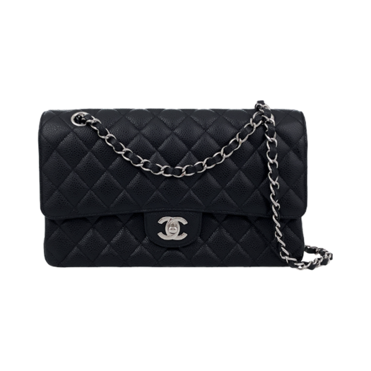 ITW32UVJUCED Chanel Classic Medium Black Silver Caviar