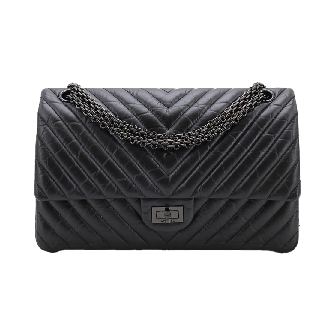 ITW3N4JAPUFK Chanel 2.55 Medium Chevron Black Hardware