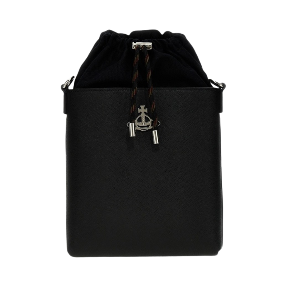 52040037-L001N-N402 Vivienne Westwood Saffiano Drawstring Crossbody Bag Black