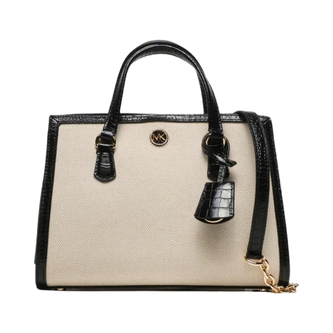 30S3G7CM1C006 Michael Kors Chantal Small Canvas Crocodile Embossed Leather Messenger Bag Off White Black