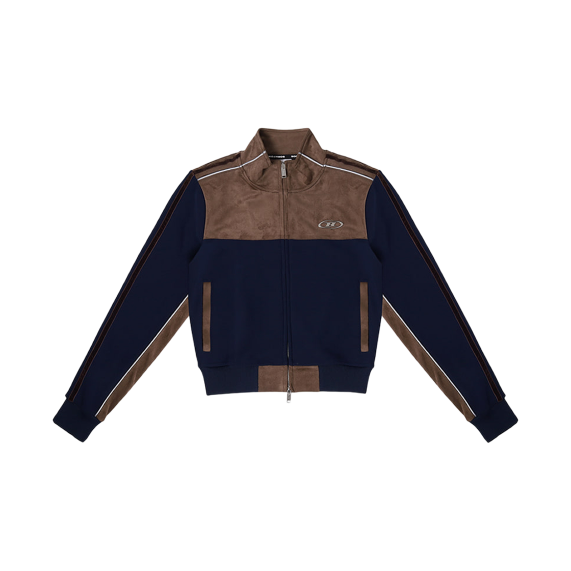 BF3WJK122NV BORN TO WIN Suede Silver Line Jersey Crop Jacket Navy