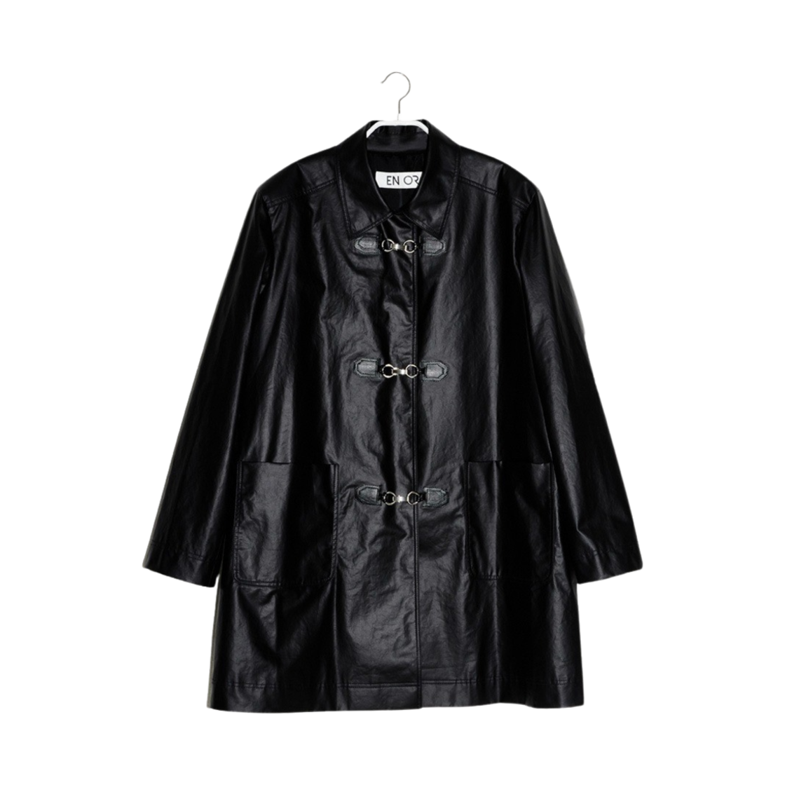 엔오르 우먼 코팅 버클 하프 코트 블랙(Enor Women Coating Buckle Half Coat Black)