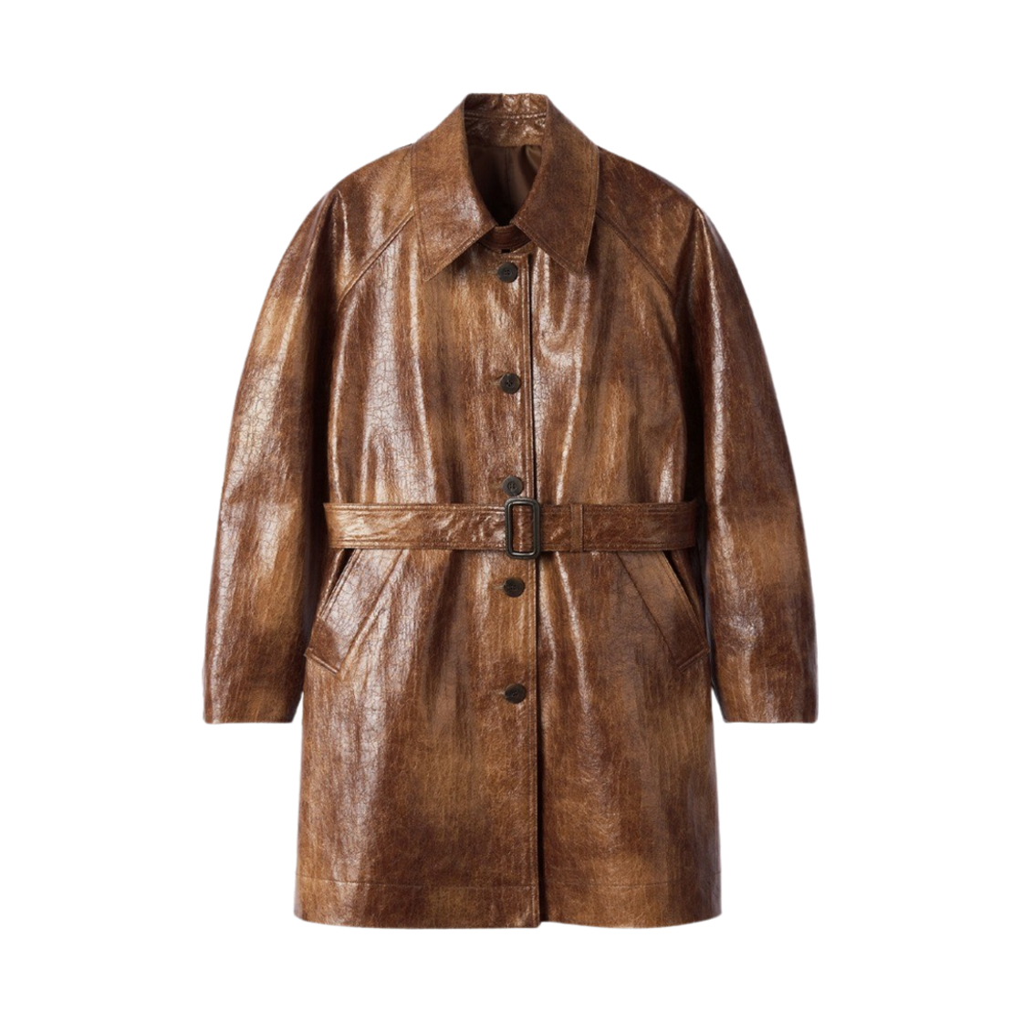엔오르 우먼 크랙 코티드 벨티드 코트 브라운(Enor Women Crack Coated Belted Coat Brown)