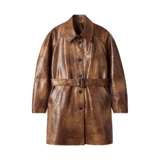 BCFWCT001 En Or Women Crack Coated Belted Coat Brown