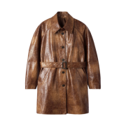 Enor Women Crack Coated Belted Coat Brown