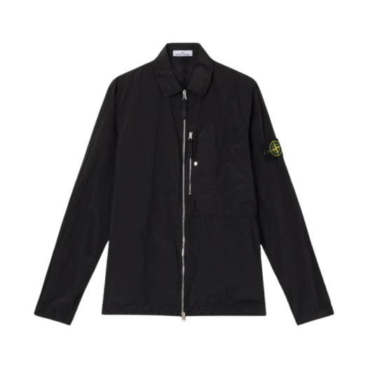 Stone Island 1200005 Nylon Metal in Econyl Overshirt with Pocket and Two-Way Zipper Black - 25SS