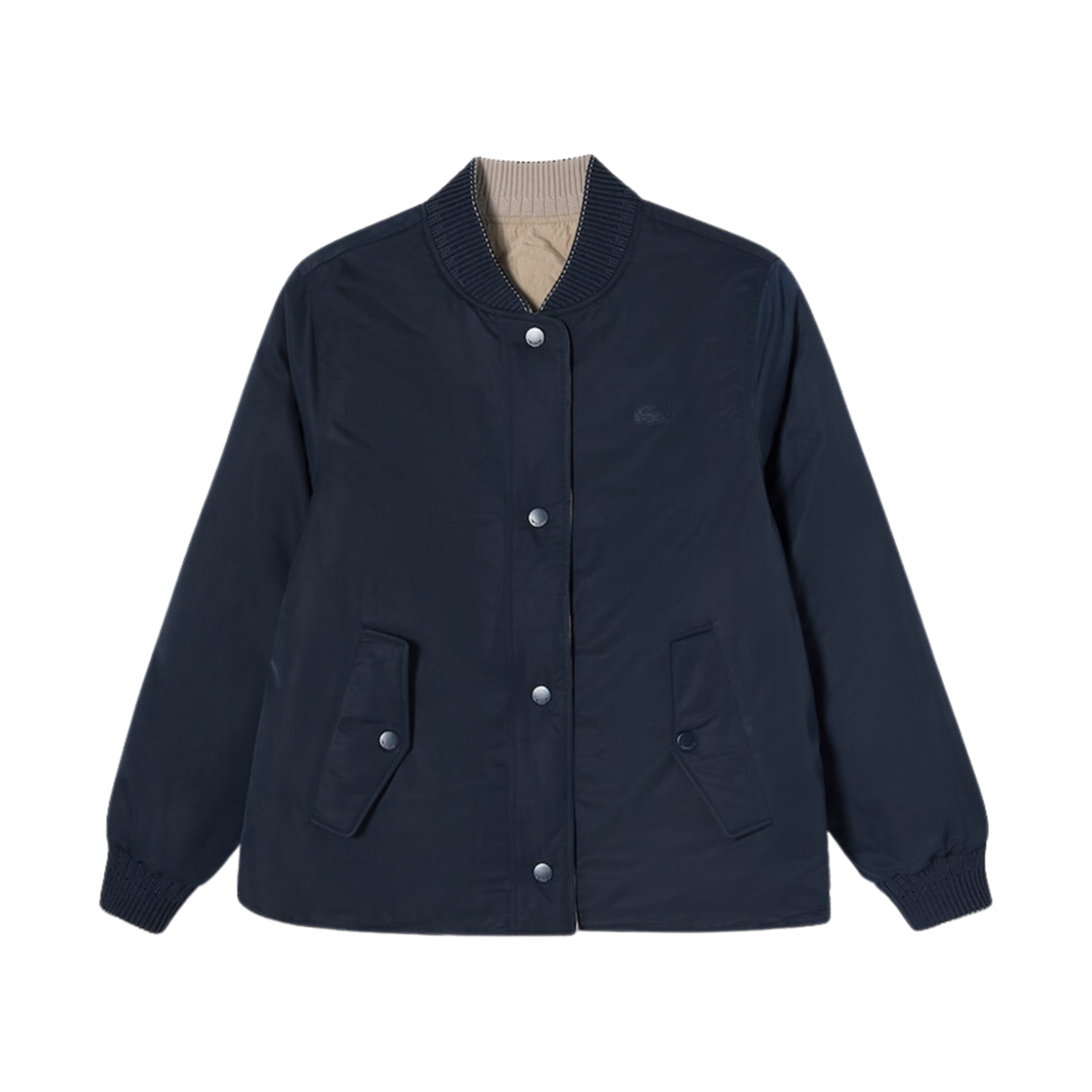 (W) 라코스테 다이아몬드 퀼팅 리버시블 점퍼 네이비 블루((W) Lacoste Diamond Quilted Reversible Jumper Navy Blue) - 1