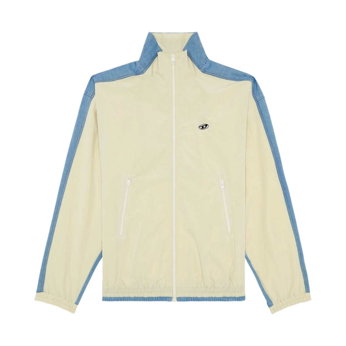 디젤 J 브라이트 링클 나일론 데님 트랙 자켓 블루 화이트(Diesel J-Bright Track Jacket in Wrinkled Nylon and Denim Blue White)
