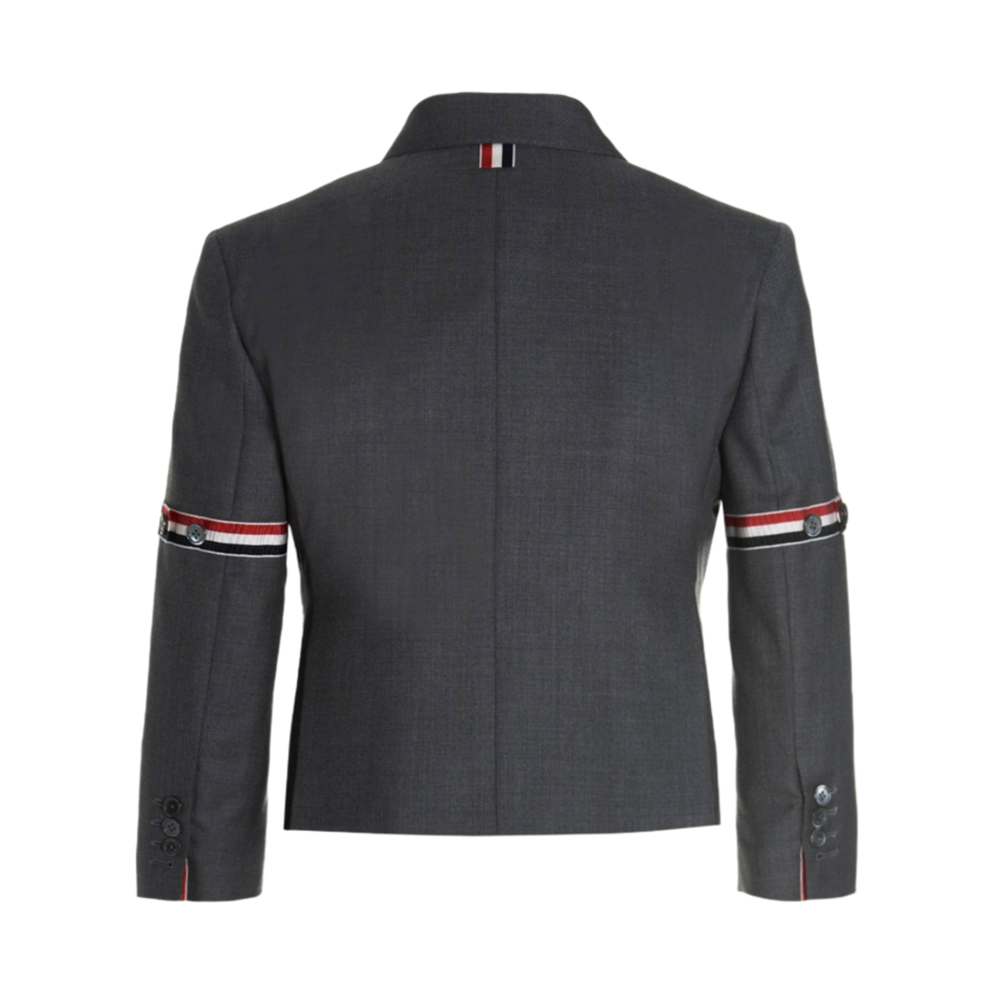 (W) 톰브라운 슈퍼 120수 트윌 스트라이프 암밴드 크롭 자켓 미디움 그레이((W) Thom Browne Super 120S Twill Stripe Armband Cropped Jacket Medium Grey) - 2
