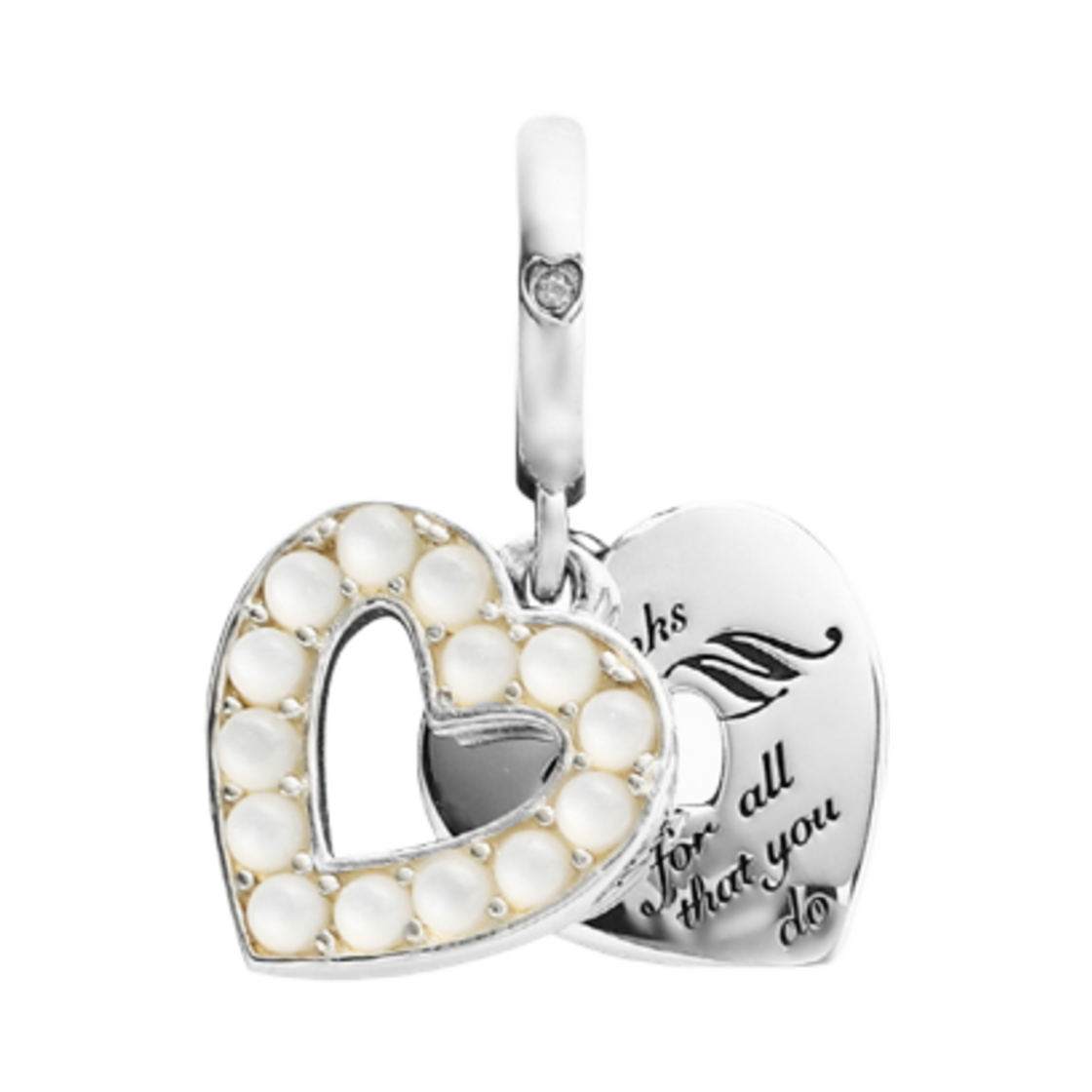 (W) 판도라 펄레센트 하트 더블 댕글 참 스털링 실버 화이트((W) Pandora Pearlescent Heart Double Dangle Charm Sterling Silver White) - 1