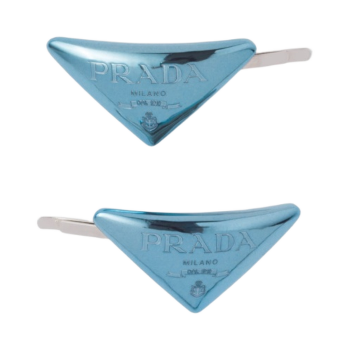 (W) 프라다 메탈 헤어 클립 라이트 블루((W) Prada Metal Hair Clips Light Blue) - 1