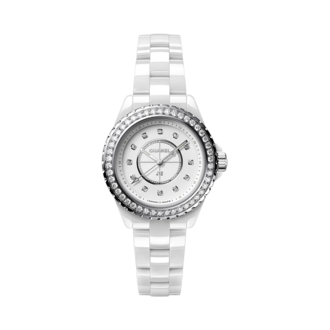 H6418 Chanel J12 Watch 33mm Quartz White Diamond Bezel & Indicators