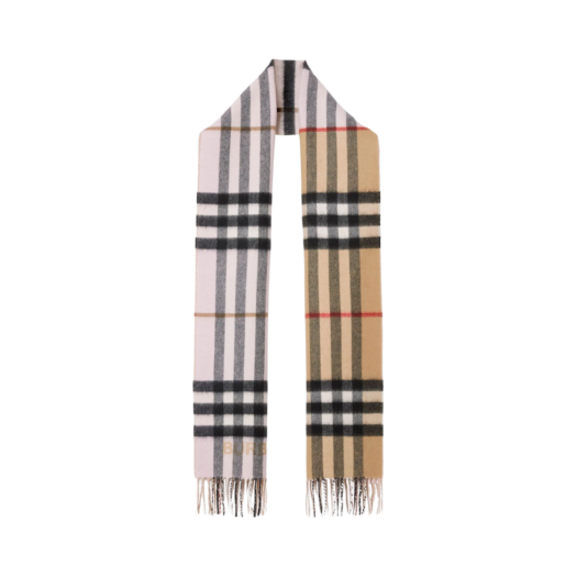 (W) Burberry Contrast Check Cashmere Scarf Archive Beige Candy Pink