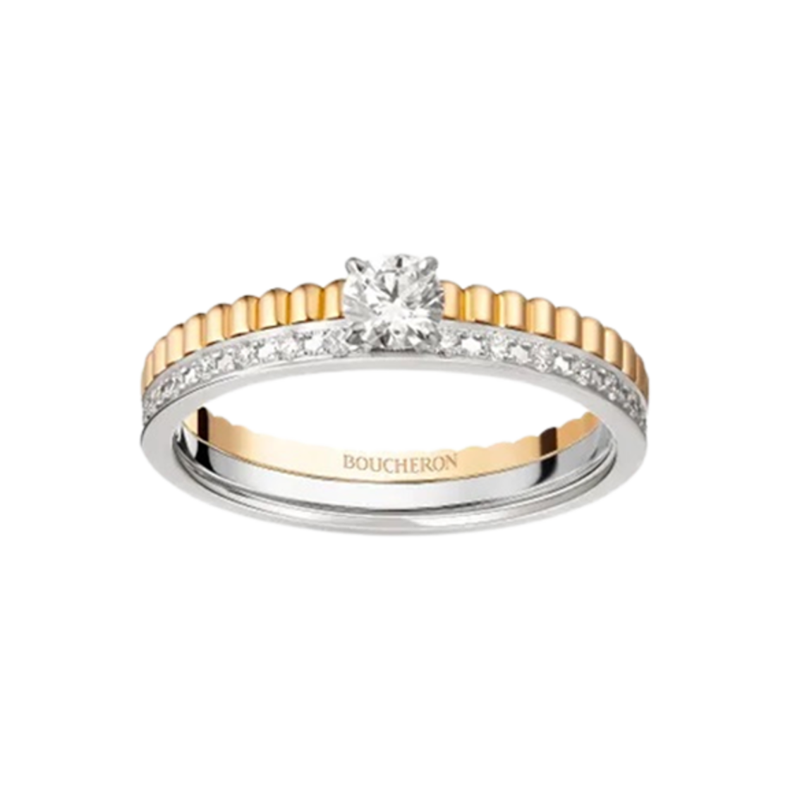 부쉐론 콰트로 레디언트 에디션 솔리테어 링 18K 옐로우 골드 화이트 골드 다이아몬드(Boucheron Quatre Radiant Edition Solitaire Ring 18K Yellow Gold White Gold Diamond)